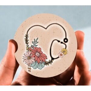 Set of 2 Car Coasters,‎ Stethoscope Heart Car Coaster, Neoprene Car Coaster